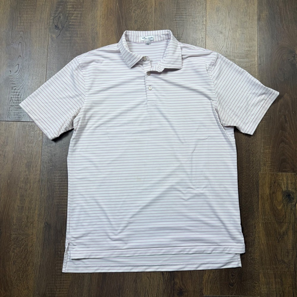 Peter Millar Polo Shirt Mens Large White Purple Good Striped Summer Comfort GC